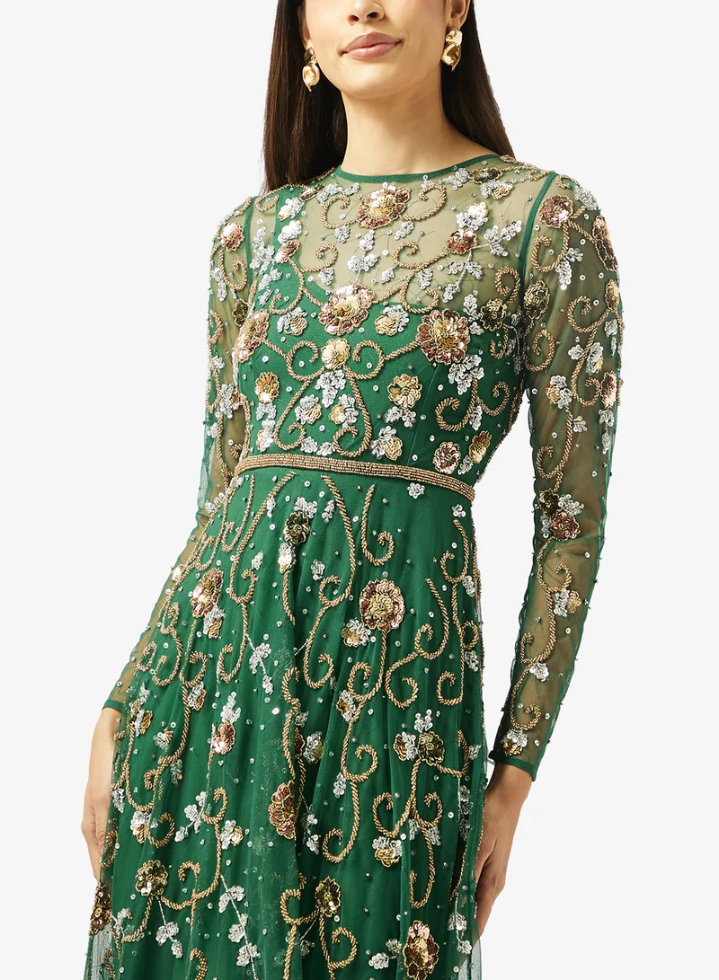 Frock And Frill  Embellished Long Sleeve Maxi Dress for Women | Best Price UAE